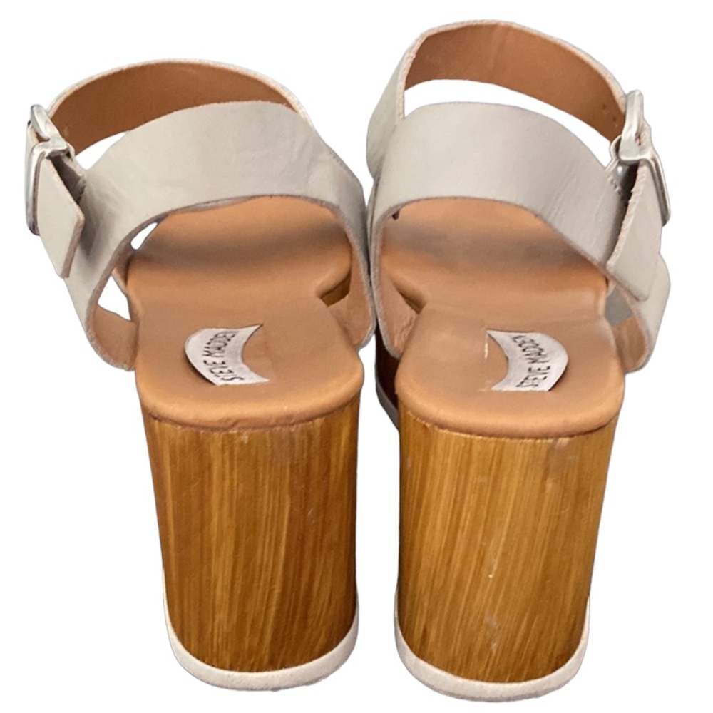 Steve Madden Cream Leather Platform Wedge Sandals - Picture 6 of 9